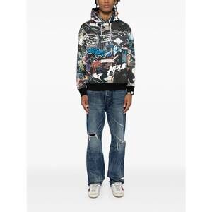 NEW AAPE moonface logo graffiti print hoodie in black